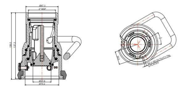 70mm Drytyt Dry Disconnect Hose Unit /2" BSP tank unit, Viton seal 376V/B700A00 FORT VALE - Imagen 2