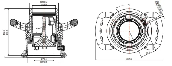 119mm Drytyt Dry Disconnect Hose Unit 3" BSP inlet, Viton seal, no selectivity 895V/B190A00 FORT VALE - Imagen 2